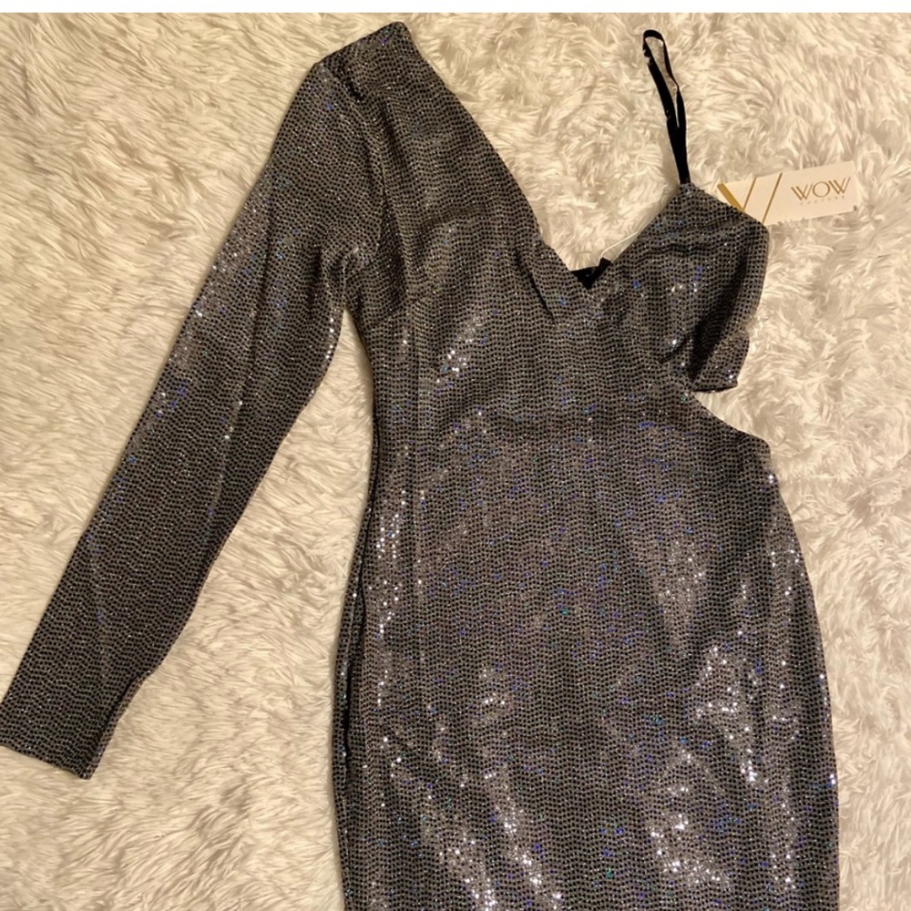 WOW Couture Asymmetrical Silver Dress - Picture 11 of 11